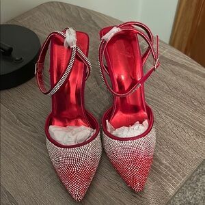 Elegant Red Rhinestone Women's Heels